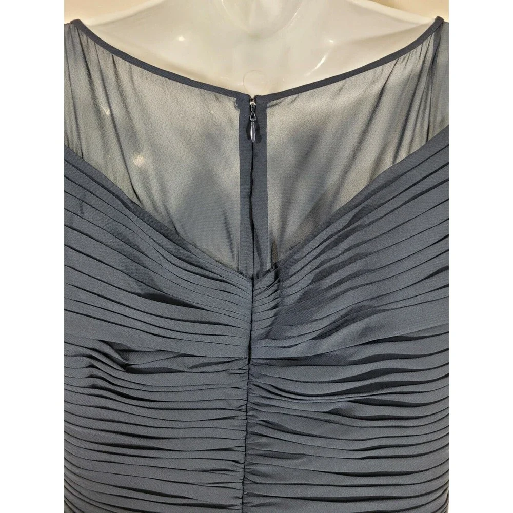 Navy Blue Short-Sleeve Bridal Gown with Embellished Waist - Picture 8 of 9